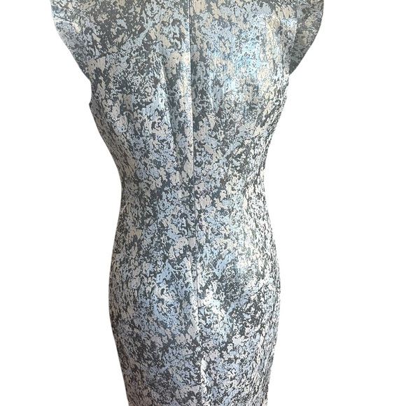 NWT Elie Tahari Metallic Baby Blue Silver & Cream Sheath Midi Dress Size 4 - Picture 7 of 11